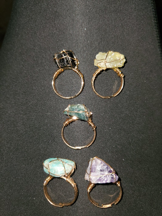 Copper Wrapped Raw Stone Rings